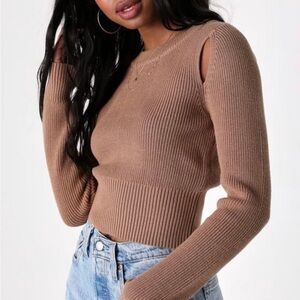 Lulu's Camel Cutout Shoulder Sweater size Small NWT